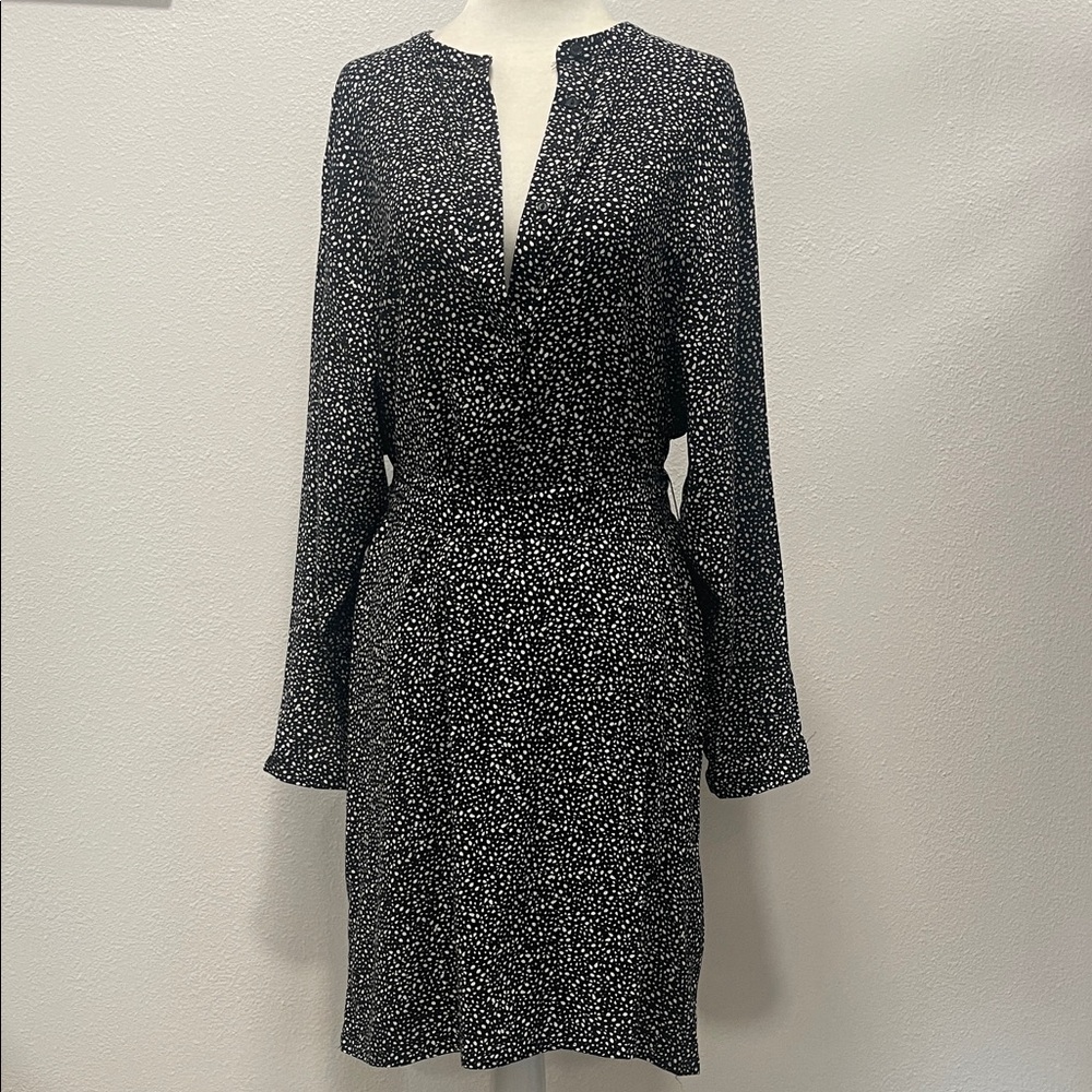 H&M Black and White Polka Dot Long-Sleeve Dress